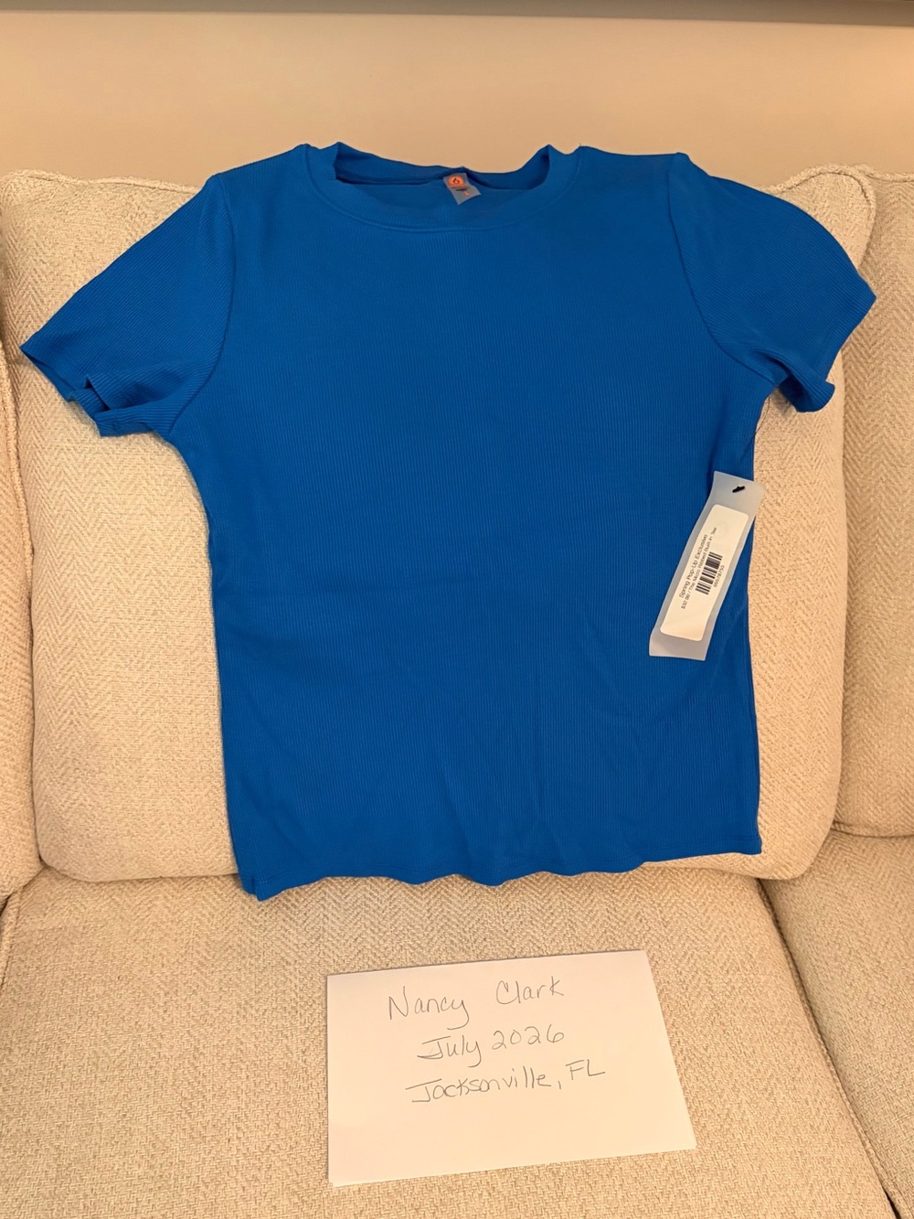 Mono B Short Sleeve Ribbed Crewneck Tee - Bright Blue